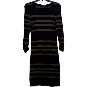 French Connection Black and Olive Striped Long Sleeve Dress